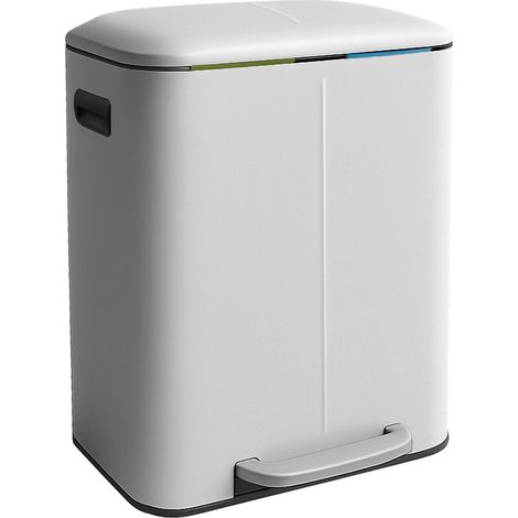 Relaxdays Mülleimer, 2 Fächer, 2x 20 l, entnehmbare Inneneimer, Softclose, Fußpedal, Metall, Mülltrenner Küche, weiß