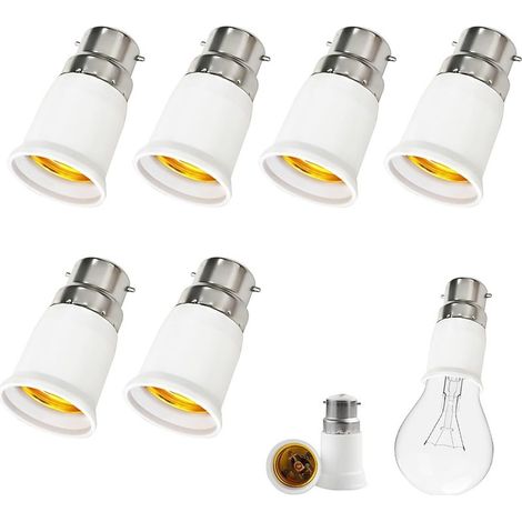 6 Pièces Adaptateur B22 e E27, Adaptateur Ampoule Baillonette vers Vis Convertisseur de Douille Baïonnette B22 vers Vis E27, 0-250V, pour Ampoules LED, Incandescente Halogène et CFL pour Eclairage (1/5)