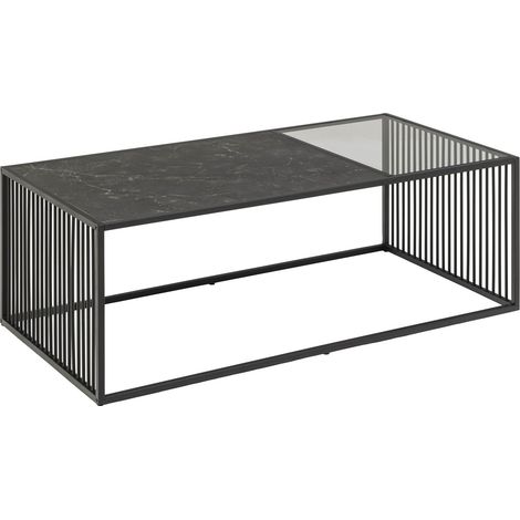 Strington Couchtisch 120x60 cm Glas, rauchfarbenen, schwarz Marmor dekor. (1/5)