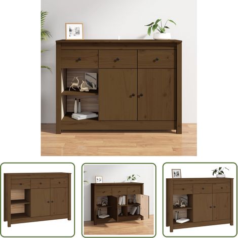 Furniture Limited - Buffet Marron miel 100x35x74 cm Bois massif d (1/5)