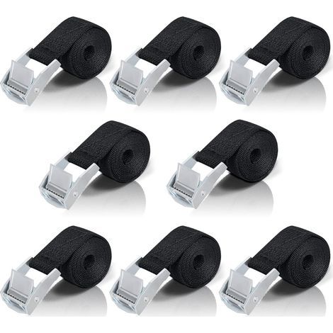 Sangle d'arrimage 8 pièces – Tendeur à cliquet 100 cm – Charge maximale 200 kg – Boucle de serrage en acier inoxydable – Pour transport moto/voiture (1/5)