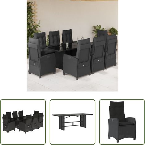 Chaise de jardin - Ensemble à manger de jardin 9pcs coussins noir résine tressée (1/5)