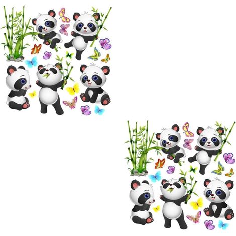 2 Ensembles Autocollants Animaux Autocollants de Panda pour Décoration de Salon Stickers Adhésifs Cartoon (1/5)