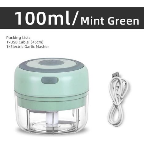 Mini broyeur électrique durable,coupe-légumes,hachoir à piment,accessoires de cuisine,charge USB,100 ml,250ml- 100ml Green