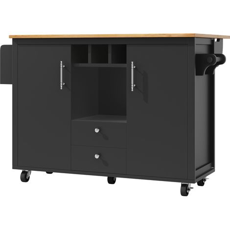 Rollende Kücheninsel mit klappbarer Platte 137,9 x 73 x 92,2 cm Schwarz MODENUIT (1/5)