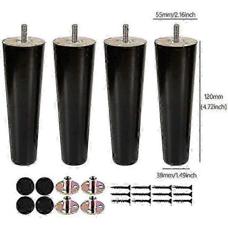 Ensemble de 4 pieds de meubles réglables en bois massif (8-25 cm), adaptés aux tables, lits, armoires et chaises. Noir - M8-12CM-A-4PCS (1/2)
