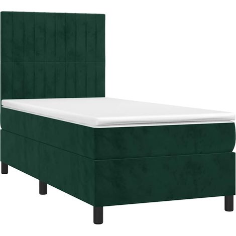 Box Spring Bed with Mattress&LED Dark Green 100x200 cm Velvet vidaXL (1/4)