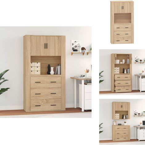 Buffet haut Chêne sonoma Bois d'ingénierie - Buffet Design - Buffet Moderne - Buffet En Bois - Buffet Rangement - Buffet Mural (1/5)