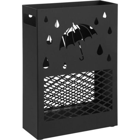 Porte parapluies en métal,Noir ,Support à rectangulaire,avec réceptacle d’eau amovible,motifs ajourés,pour entrée,bureau (1/5)