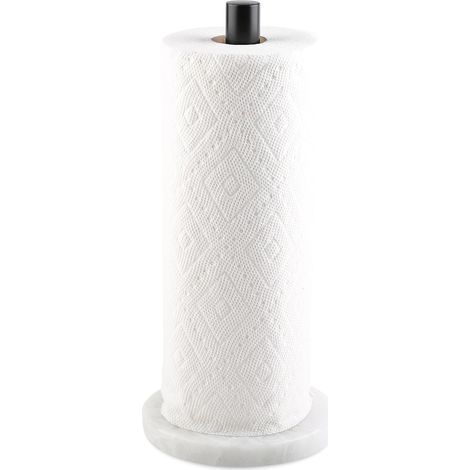 Porte-sopalin en marbre naturel, φ15x32cm, support avec base marbre et tige inox noire, pour cuisine. (1/5)