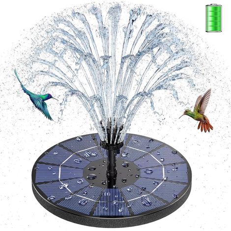 Fontaine Solaire 3,5 W avec Batterie Intégrée Batterie 1500 mAh avec 6 Buses pour Petit Étang Bain d'Oiseaux Jardin (1/5)