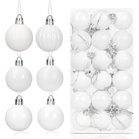 36 weiße Kunststoff-Weihnachtskugeln – Christbaumschmuck für Partys – 4 cm große Christbaumkugeln (1/5)