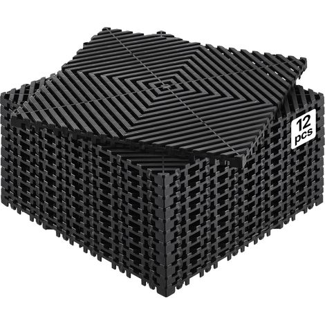 Tapis de drainage emboîtable, 310x310 mm, dalles de sol de drainage modulaire emboîtable, 12 pcs, coussin de sol à épisser en PP antidérapant noir, tapis de douche, pour garage, jardin, cuisine (1/5)