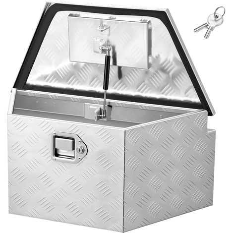 Boîte à Outils pour Remorque 66x33x30,5 cm, Coffre de Timon Flèche de Remorque en Aluminium, pour Rangement Pick-up Caravane Véhicule Tout-terrain, Caisse à Outils avec Serrure et Clés, Argenté (1/5)