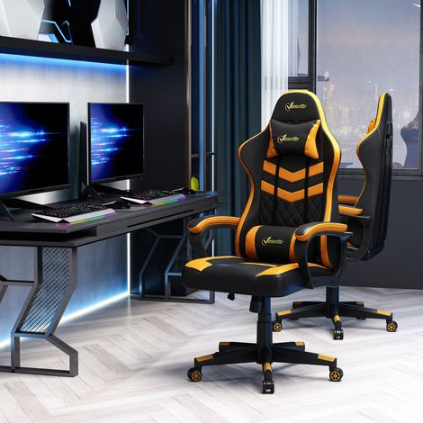Silla Gaming Altura Regulable Basculante con Reposacabezas Cojín Lumbar 61x70x121-129 cm Naranja (1/5)