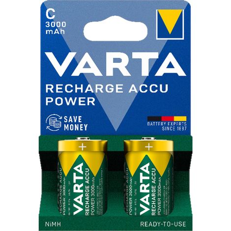 Batería recargable cilíndrica NiMH VARTA POWER C de 3000 mAh (2 unidades) (1/4)