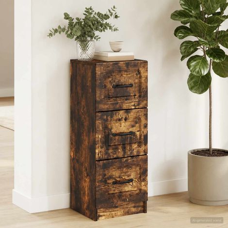 Armoire à tiroirs 3 tiroirs en bois d’ingénierie chêne fumé 33 x 34,5 x 87 cm, 17.1kg - PANGIVO (1/5)