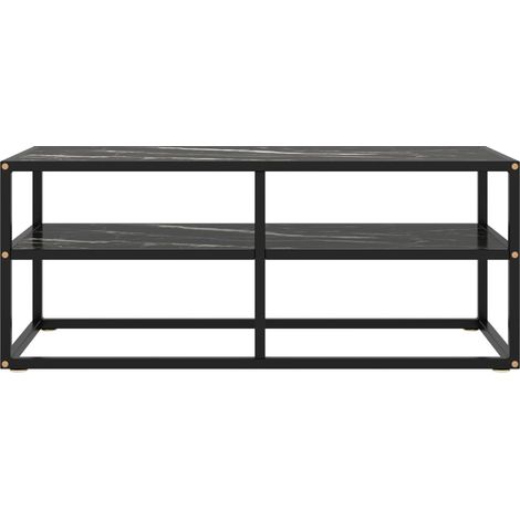 Meuble TV, Étagère TV, Meuble de Salon, noir avec verre marbre noir 100x40x40 cm OIB6116E (1/5)