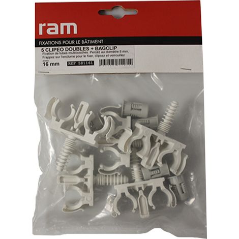 5 CLIPEO double blanc avec 5 BAGCLIP pour tube multicouche nu Ø16 - RAM (1/3)