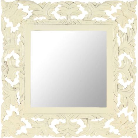 Miroir sculpté à la main Style baroque - Miroir décor Blanc 50x50 cm Bois de manguier massif BV930726 - BonneVie (1/5)