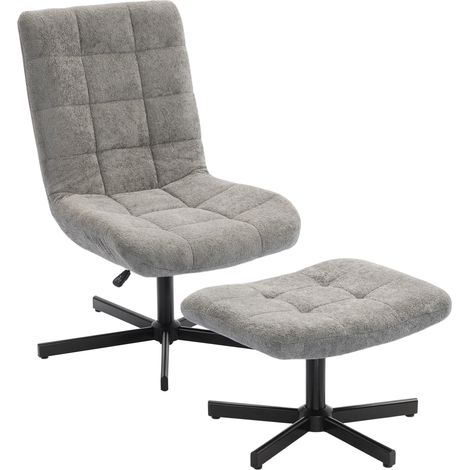 Grauer, drehbarer Relaxsessel mit Fußstütze, höhenverstellbar, 66 x 80 x 93–104 cm