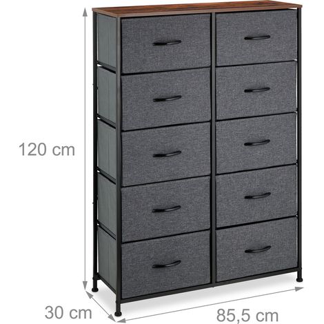 Commode 10 tiroirs design moderne rangement salon chambre 90 x 40 x 80 cm en tissu gris (1/4)