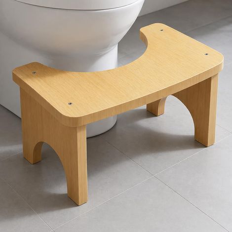 37 × 20 × 17 cm Tabouret de toilette : tabouret WC en bambou naturel, design ergonomique, tabouret antidérapant, couleur originale, pour salle de bain famille (1/5)