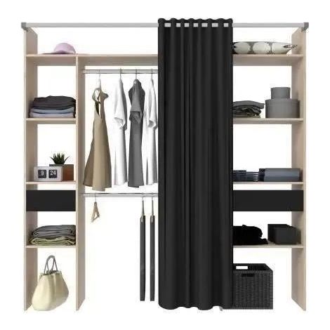 Ekipa Kleiderschrank Schwarz mit Zwei Kleiderstangen und Schubladen