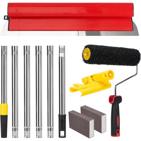 Kit plaquiste complet pour enduit et rénovation – Lame inox renforcée 60 cm avec perche télescopique 1,8 m, brosse 9”, blocs abrasifs, pour murs et plafonds (1/5)