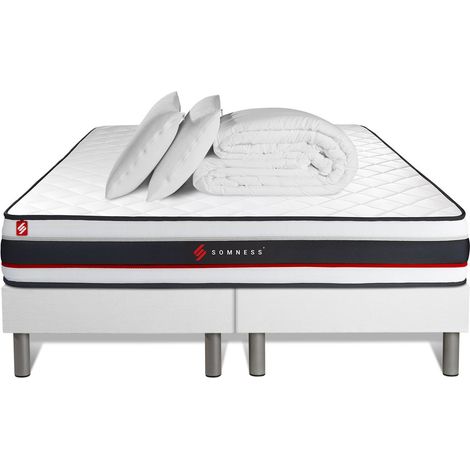 Komplettpaket Bett - Matratze 180x200 cm + 2 Boxspringbetten (Monoblock) + 2 Kopfkissen + Bettdecke - Form