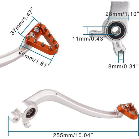 Silver-white lever with orange head, Kvis K16/K18 Hengjian air-cooled/NC off-road vehicle brake arm and brake pedal (1/4)