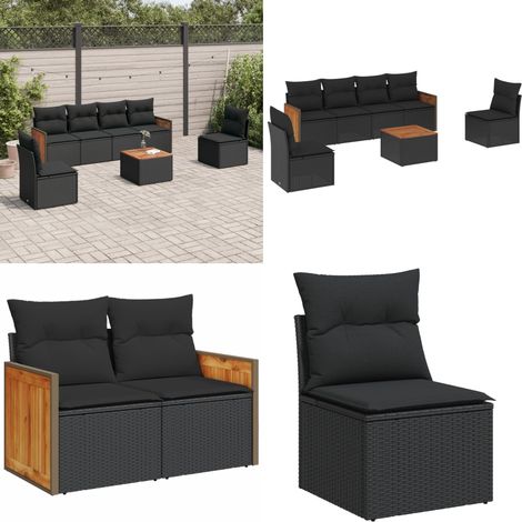 Salon de jardin 7 pcs avec coussins noir résine tressée - Ensemble Salon De Jardin - Meuble Extérieur - Mobilier De Jardin - Salon De Jardin Design - Set De Jardin - Home & Living (1/5)
