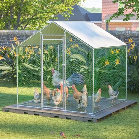 Parque exterior para gallinas 203 x 197 x 200 cm con techo PE impermeable y cierre HAVRYA (1/5)
