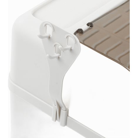 Aufbewahrungsbox für Geschirr, Schüssel und Essstäbchen mit Deckel, Abtropfgestell aus Kunststoff, staubdichtes Küchenregal, beige. (1/5)