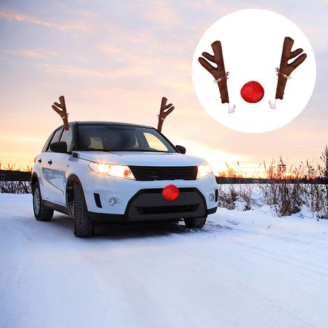 Kit Déco Voiture Noël Renne Bois de Cerf et Nez Rouge Accessoire Véhicule Fête pour Auto SUV Van Pick-up (1/4)