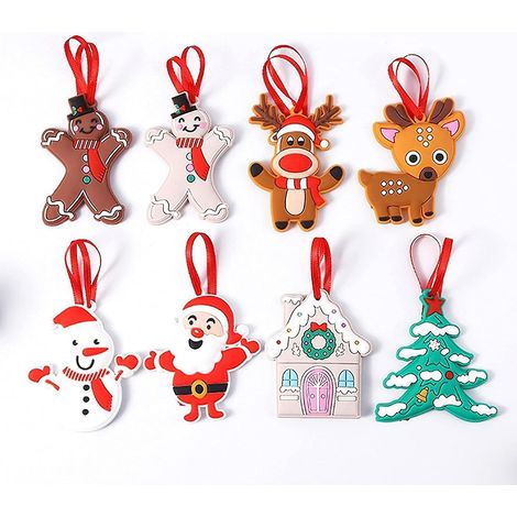 8 décorations de sapin de Noël : pendentifs en pain d'épice, Père Noël et autres motifs. (1/5)