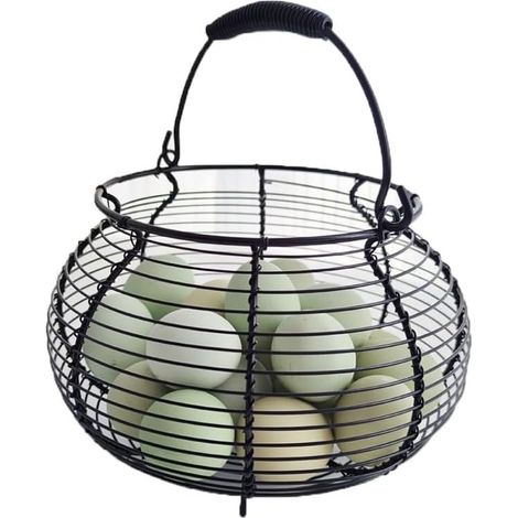 Panier à œufs en fil métallique de collecte d'œufs frais récipient rond de rangement pour pour comptoir de cuisine Noir (1/5)