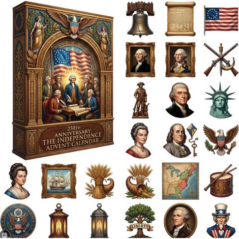 New Christmas Advent Calendar - American Independence Day 250th Anniversary Calendar - Flat Design