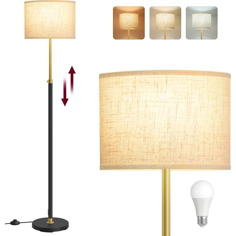 Vasagle – Lampadaire LED hauteur réglable 140-170 cm – Abat-jour en tissu – Douille E27 – Lumière douce – Design noir et doré