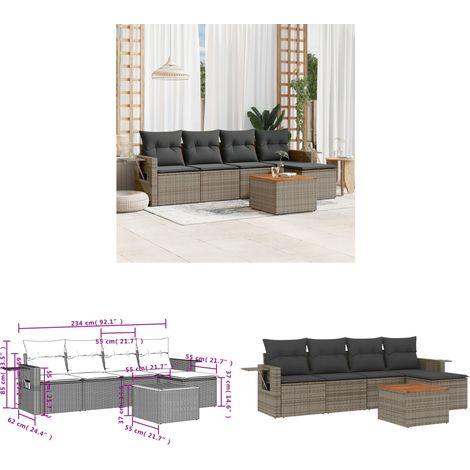 6-tlg. Garten-Sofagarnitur mit Kissen Grau Poly Rattan - Gartenmöbel Set - PE-Rattan Möbel - Outdoor Lounge - Esszimmergarnitur - Balkonmöbel - Home & Living (1/3)