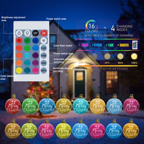 Boule de Noël gonflable géante de 61 cm (24 pouces) avec éclairage extérieur, décorée en PVC, 16 couleurs LED, pompe à air et télécommande pour décorations de Noël extérieures (jardin, piscine).