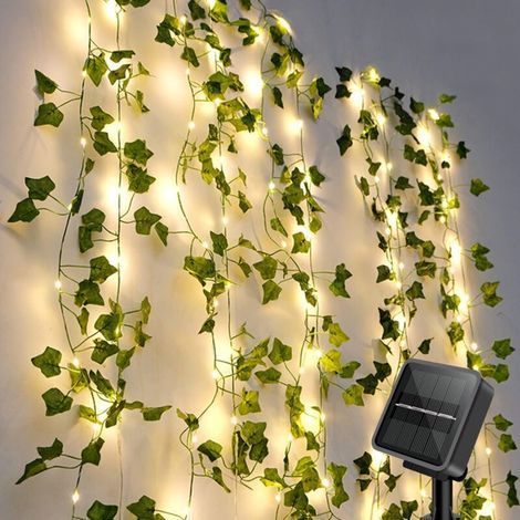 Guirlande Lumineuse Solaire Extérieure, Lierre Artificiel Guirlande Lumineuse Solaire 10M 100 LEDs, Guirlande Guinguette Étanche 8 Modes Lumiere Décoration, pour Jardin, Terrasse, Balcon, Fête