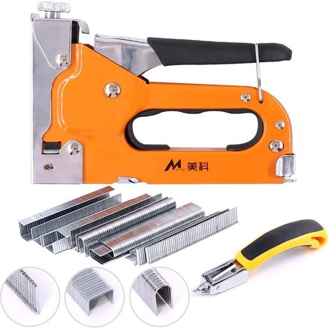 Kit de pistolet agrafeuse 3 en 1 avec dissolvant d'agrafes - Pistolet en acier au carbone pour tapisserie, matériel de fixation, décoration, menuiserie, meubles (1/5)