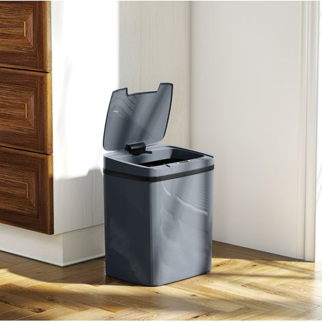 Poubelle automatique 15 L 27,6 x 21,4 x 33,5 cm grise, double mode d'ouverture, plastique MEUBLIV (1/5)