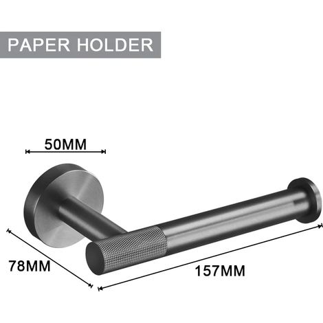 (Porte-papier toilette A) Ensemble d'accessoires de salle de bain gris : porte-serviettes mural en acier inoxydable, porte-papier toilette, barre porte-serviettes, porte-gobelet, brosse de toilette (1/5)