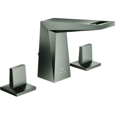 GROHE Grifo de 3 orificios para lavabo Allure Brilliant 20626 caño plano hard graphite curvado, 20626AL0