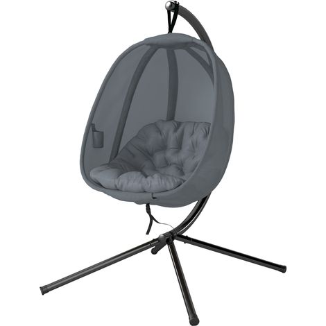Hanging Egg Chair, Folding Texteline Swing Hammock with Side Pocket, Cushion Stfor Indoor Outdoor, Patio Garden Furniture, Grey (1/5)