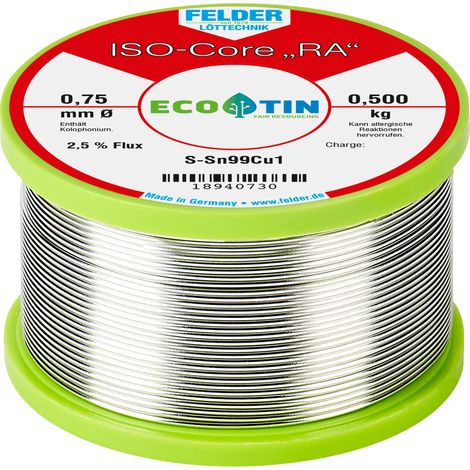 Felder ISO-Core "RA" Sn99Cu1 Lötzinn, bleifrei Spule Sn99,3Cu0,7 0.500 kg 0.75 mm