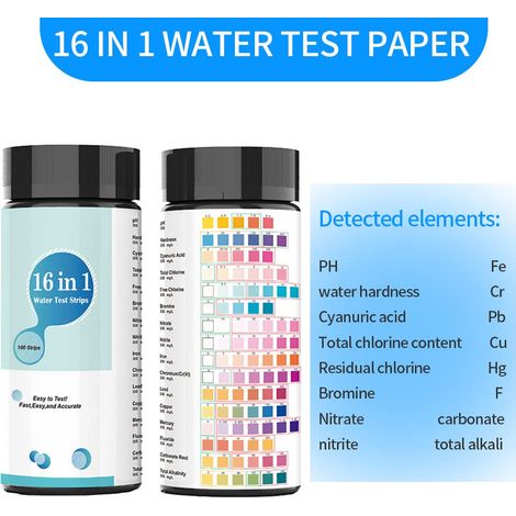 Kits de Analyse de l'Eau de Piscine, 50 Bandelettes 16 en 1, Kits de Test d'Eau pour Eau Potable et Puits, Bandelettes de Test d'Eau GROOFOO avec Dureté, PH, Plomb, Fer, Cuivre, Chlore, et Plus Encore