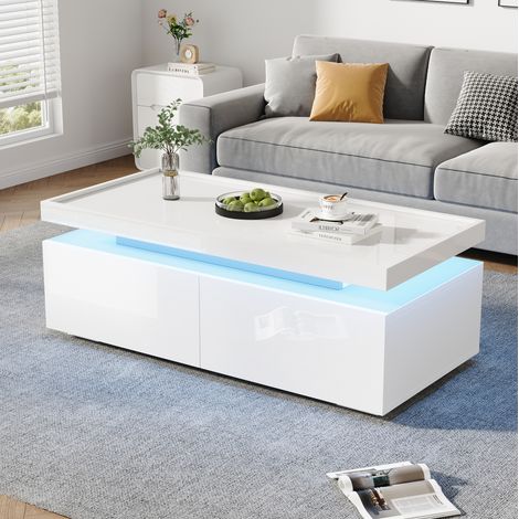 Mesa salón LED con dos cajones de alto brillo moderna OKMYHOME (1/5)
